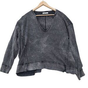 We The‎ Free Waffle Knit Oversized Pullover Gray V-Neck Sweatshirt Medium